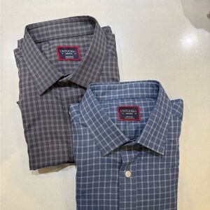 UNTUCKit SET OF 2: Timbre Plaid Shirt Medium Gray and Blue Button Long Sleeve
